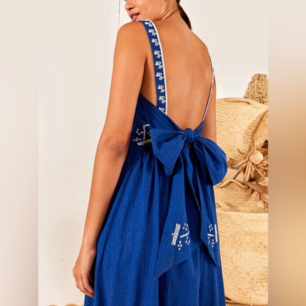 Farm Rio Macaw Embroidery Linen Blend Maxi Dress - Picture 3 of 5